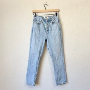 AGOLDE Riley Jeans Blue Denim High Rise Straight Cropped Grunge